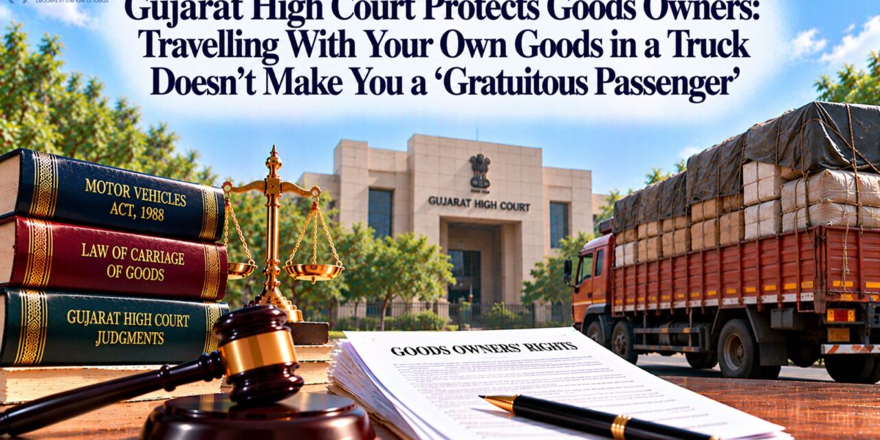 PRIMELEGAL | Gujarat High Court Protects Goods Owners: Travelling With Your Own Goods in a Truck Doesn’t Make You a ‘Gratuitous Passenger’