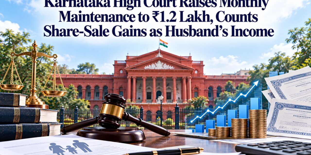 PRIMELEGAL | Karnataka High Court Raises Monthly Maintenance to ₹1.2 Lakh, Counts Share-Sale Gains as Husband’s Income