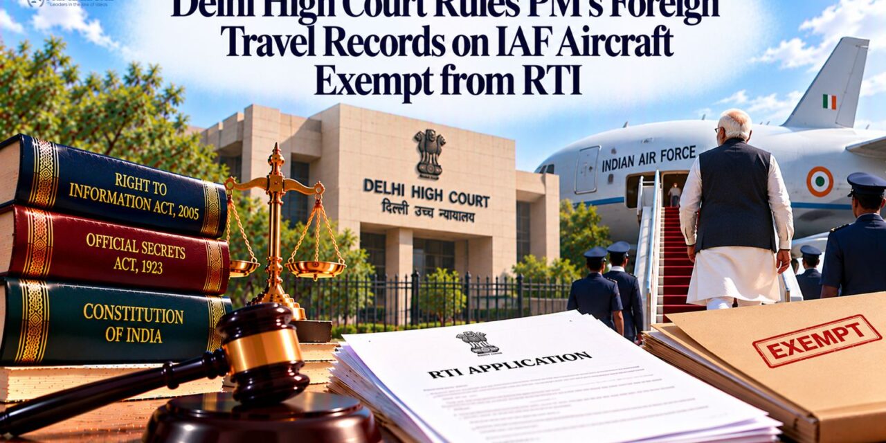 PRIME LEGAL | Delhi High Court Rules PM’s Foreign Travel Records on IAF Aircraft Exempt from RTI