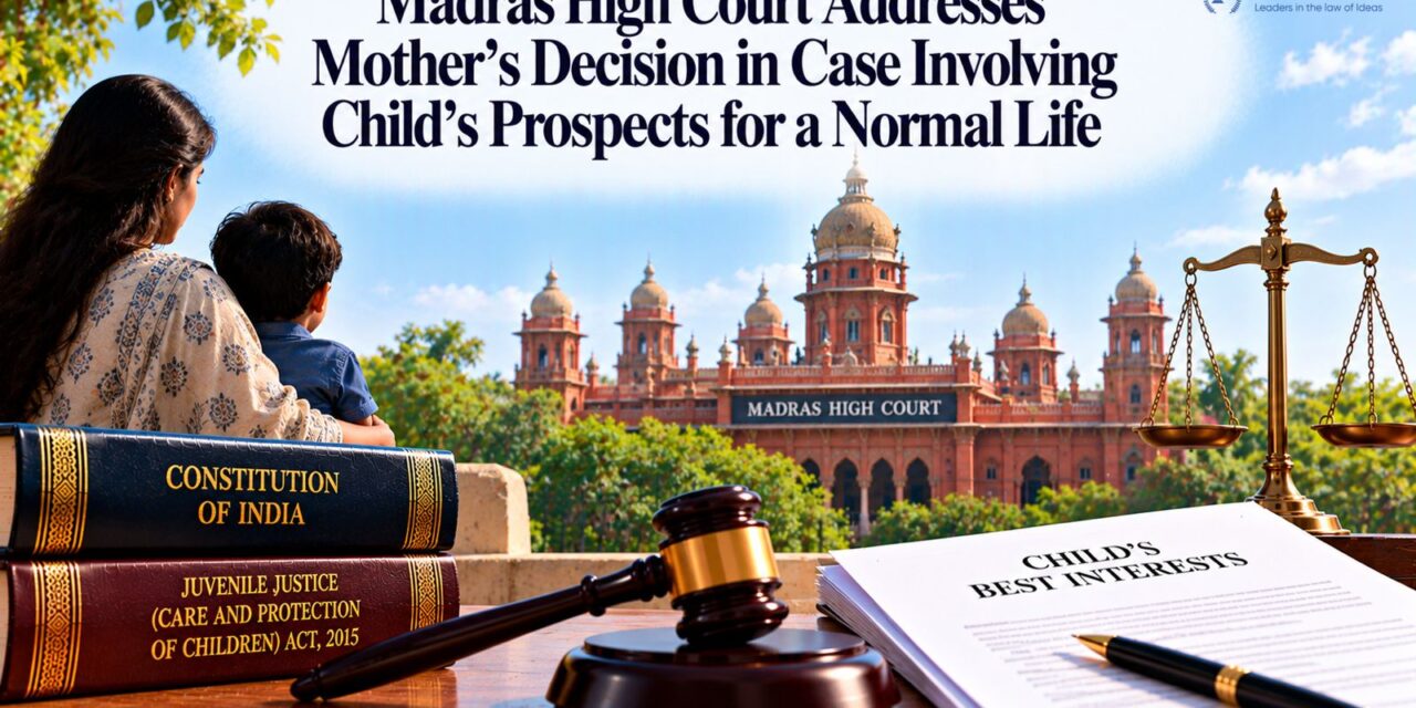 PRIMELEGAL | Madras High Court Addresses Mother’s Decision in Case Involving Child’s Prospects for a Normal Life