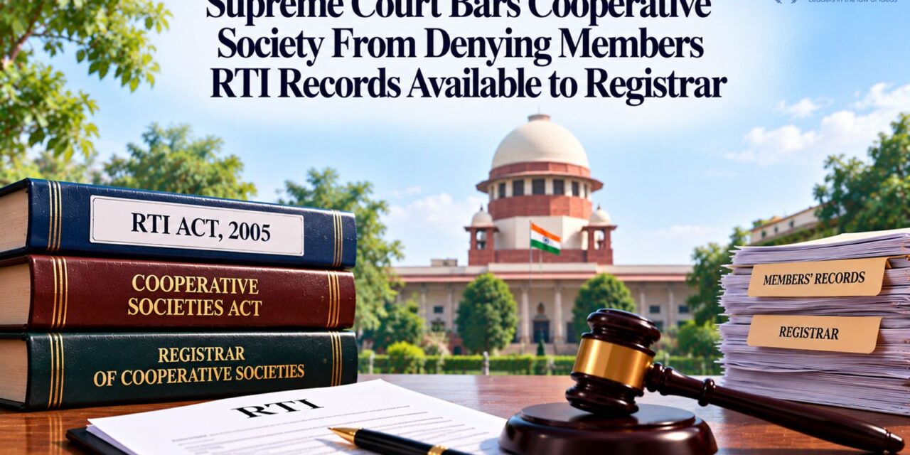 PRIME LEGAL | Supreme Court Bars Cooperative Society from Denying Members RTI Records Available to Registrar
