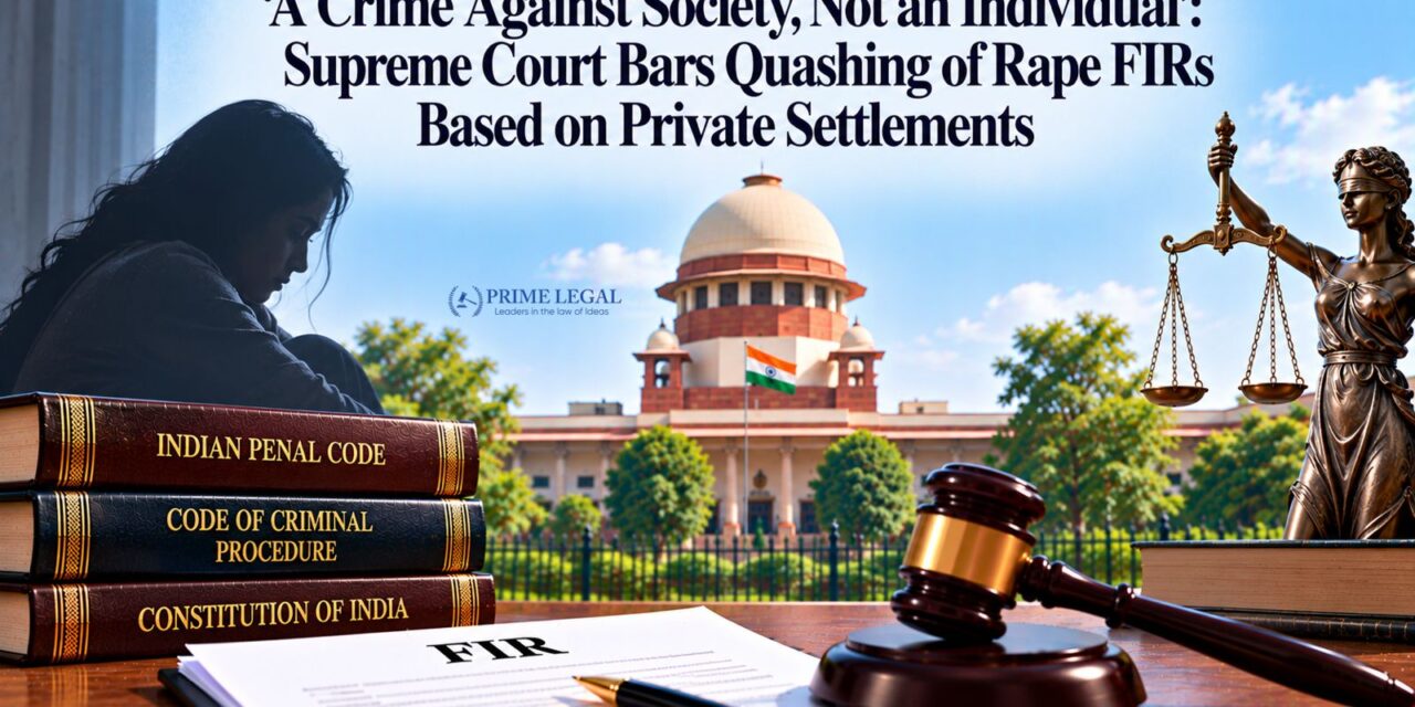 PRIMELEGAL | A Crime Against Society, Not an Individual’: Supreme Court Bars Quashing of Rape FIRs Based on Private Settlements